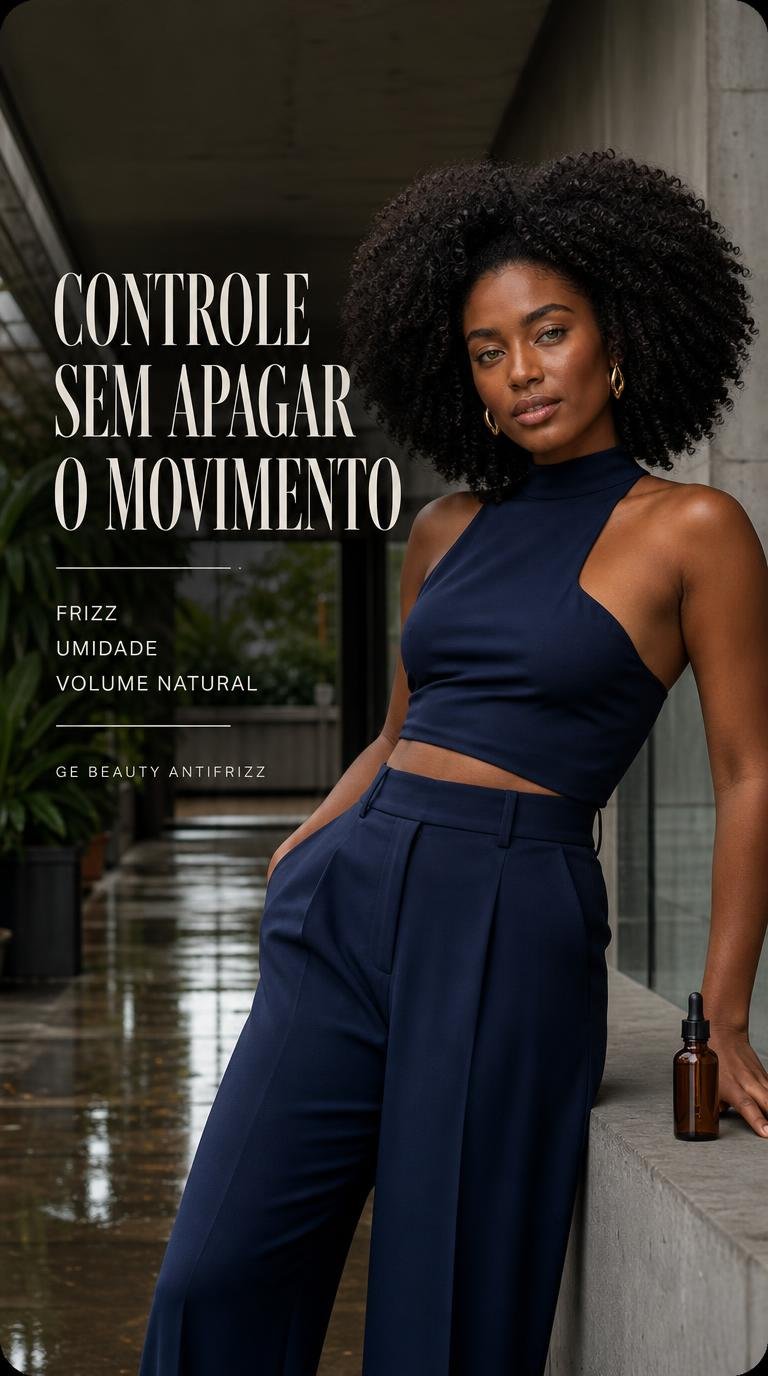 GE Beauty Antifrizz em cabelo 4B/4C com volume preservado e frizz mais controlado
