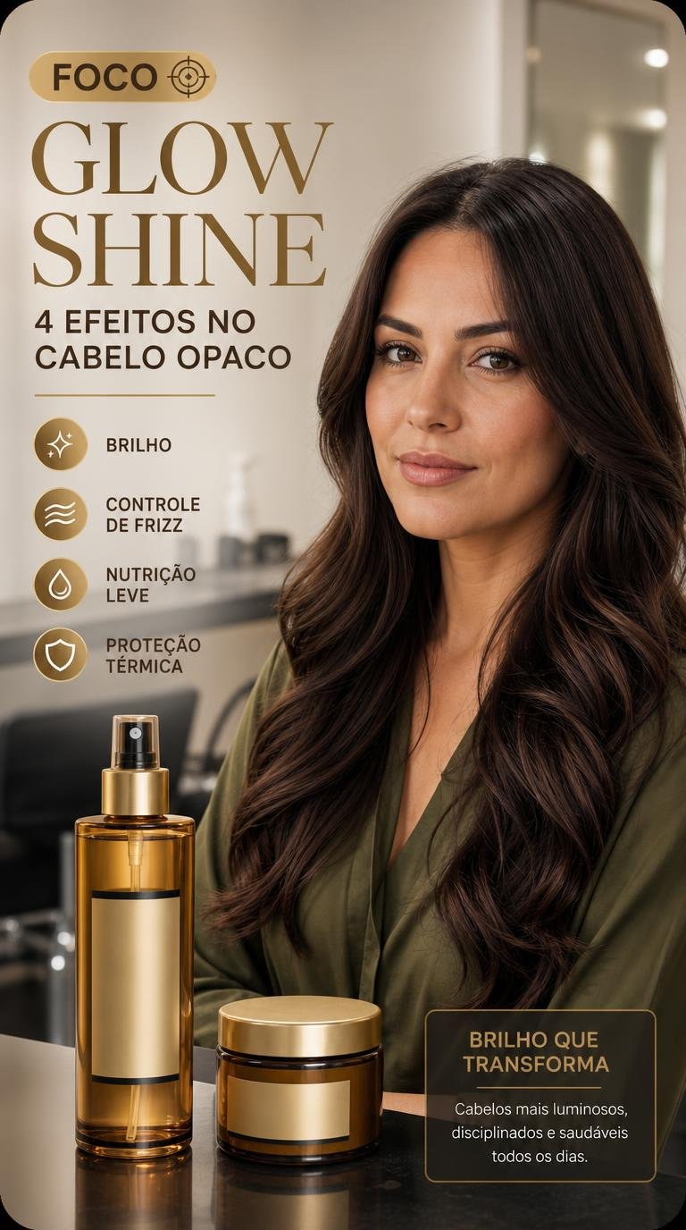 Braé Glow Shine em cabelo opaco com brilho mais uniforme e acabamento mais alinhado