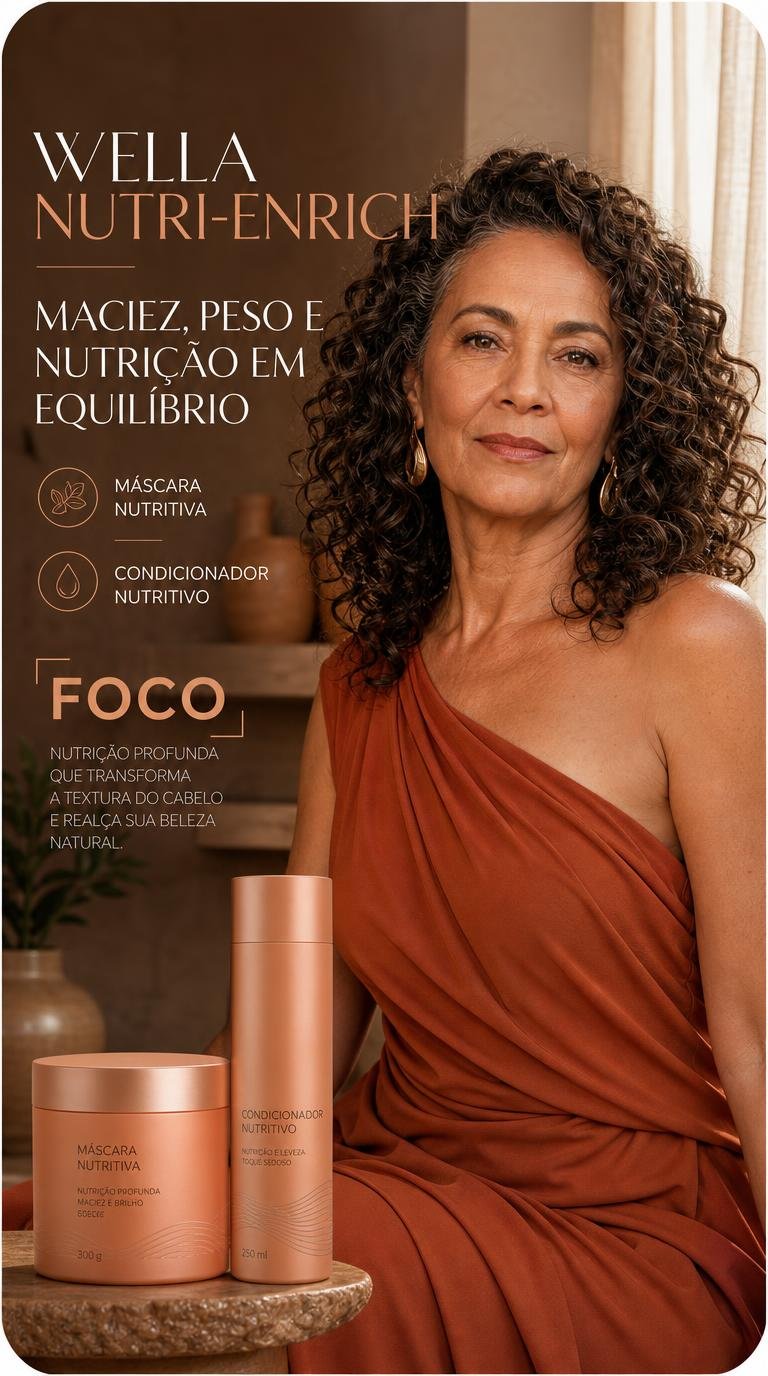 Wella Nutri-Enrich em cabelo cacheado com mais maciez, nutrição e movimento