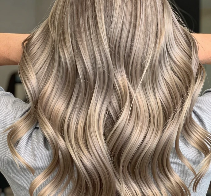 Ash blonde frio criado com 3 nuances Wella em resultado elegante e visualmente polido.