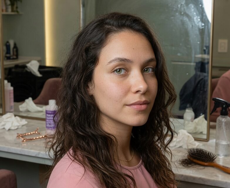 Cabelo macio em proposta visual dentro de salão de beleza com foco em manutenção suave, brilho e toque sedoso.