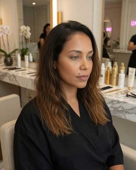 Cabelo macio em proposta visual dentro de salão de beleza com foco em manutenção suave, brilho e toque sedoso.