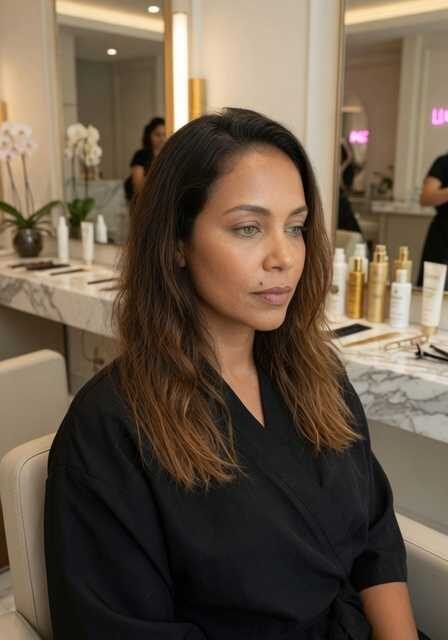 Cabelo macio em proposta visual dentro de salão de beleza com foco em manutenção suave, brilho e toque sedoso.