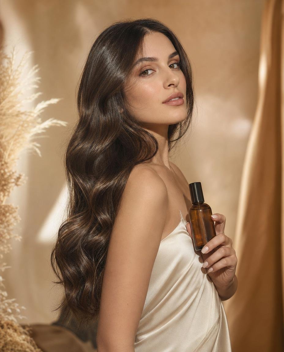 Óleo de argan em cabelo com antes e depois de brilho intenso