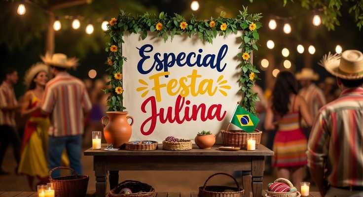 Especial Festa Julina para cabelos com penteado temático e clima de arraiá.