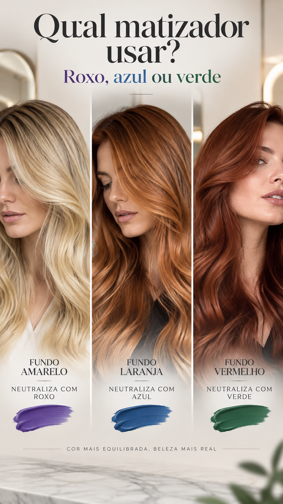 Qual matizador usar: roxo, azul ou verde?