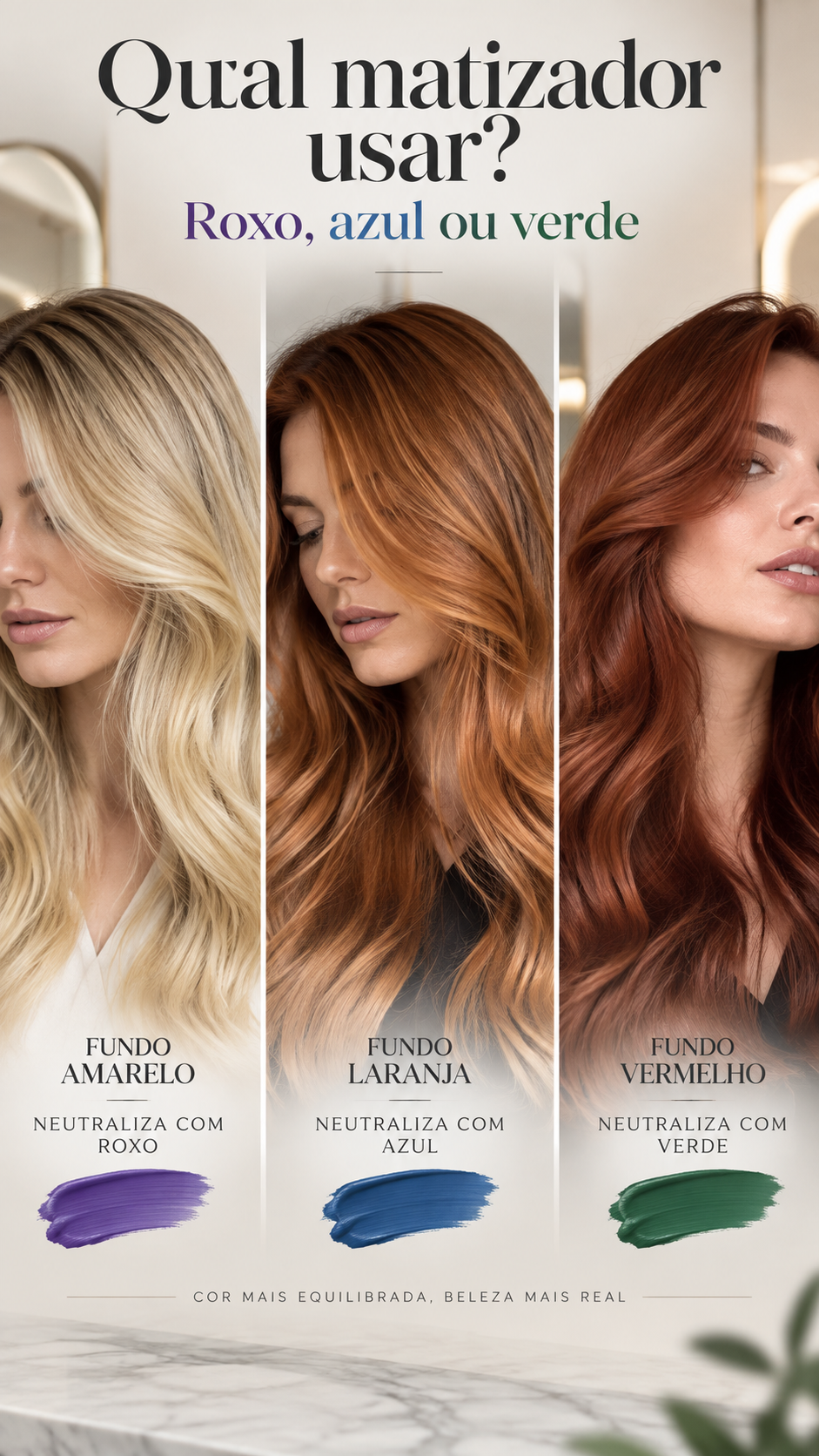 Qual matizador usar: roxo, azul ou verde?