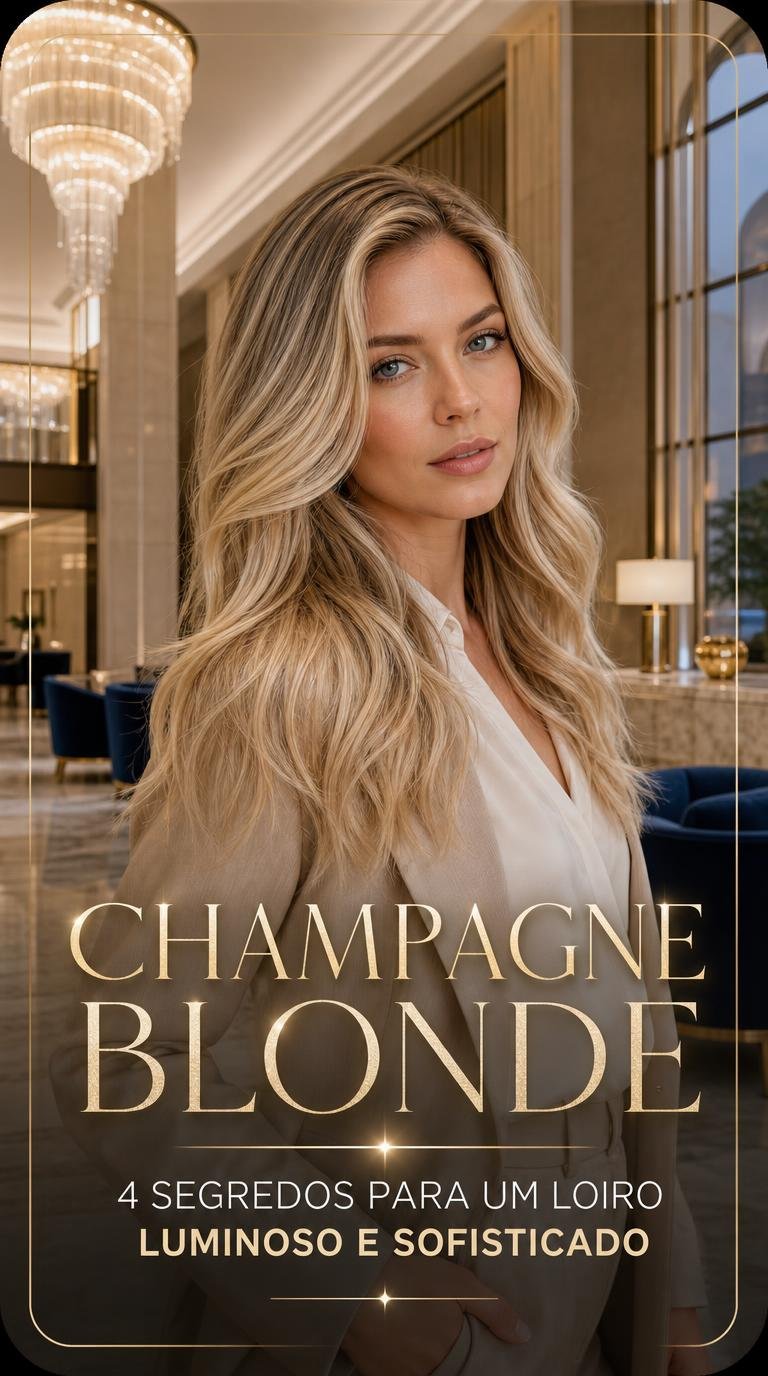 Champagne Blonde em cabelo longo com bege, dourado suave e reflexos perolados